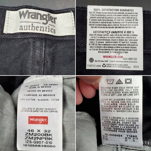 Wrangler Jeans Authentics Classic 5-Pocket Regular Fit Jean Black Mens 46X32 NWT - Picture 12 of 12